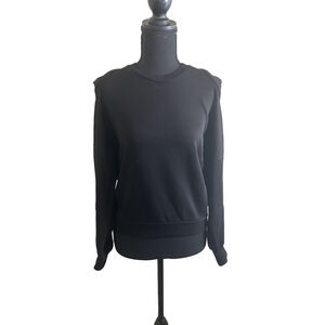 Lanston Women's Black Cold Shoulder Sweatshirt with Open Back, Size S